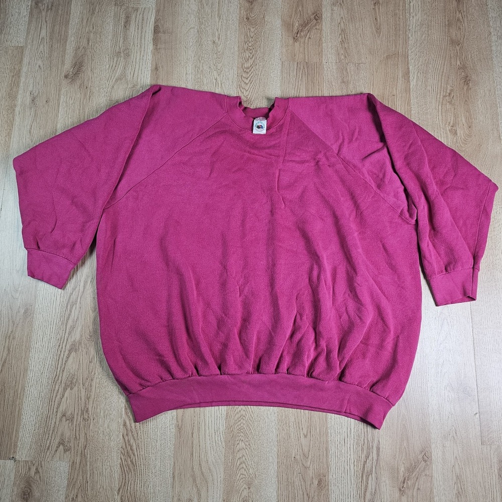 Fruit of the Loom Blank Sweatshirt Womens 3XL Pink Vintage Crewneck Raglan USA